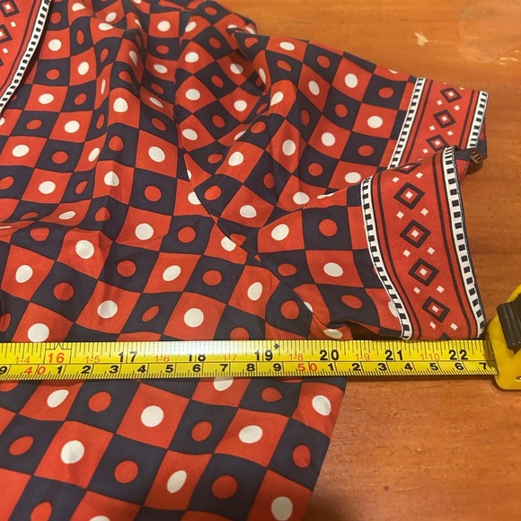 Kate Hill 100% Silk Geometric Midi Shirt Dress Women’s Size 14P. Red White Blue - Picture 7 of 12